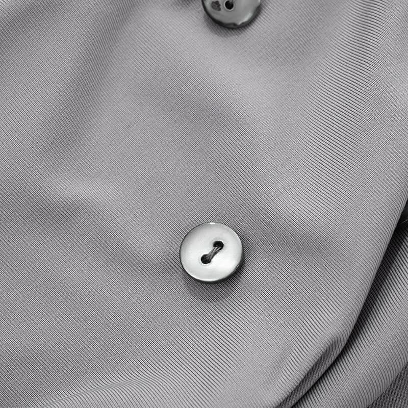 Daring Grey Cowl Neck Halter Top | Deep V & Shimmer Buttons for Fall Nights