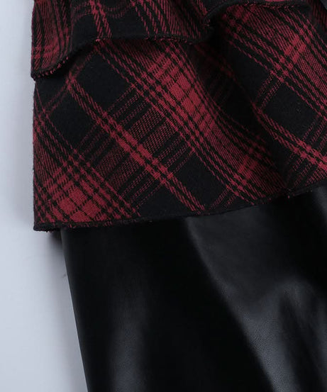 Gothic Grunge Plaid Corset Mini Dress - Edgy Lace-Up Faux Leather for Fall & Halloween