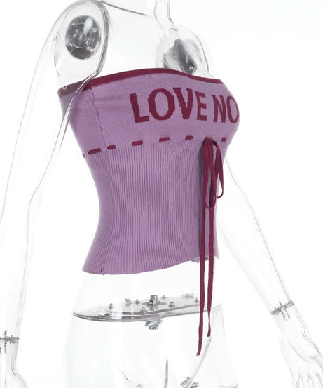Statement "TRUST ME" Ribbed Tube Top - Y2K Knit Strapless Crop for Fall Fashion