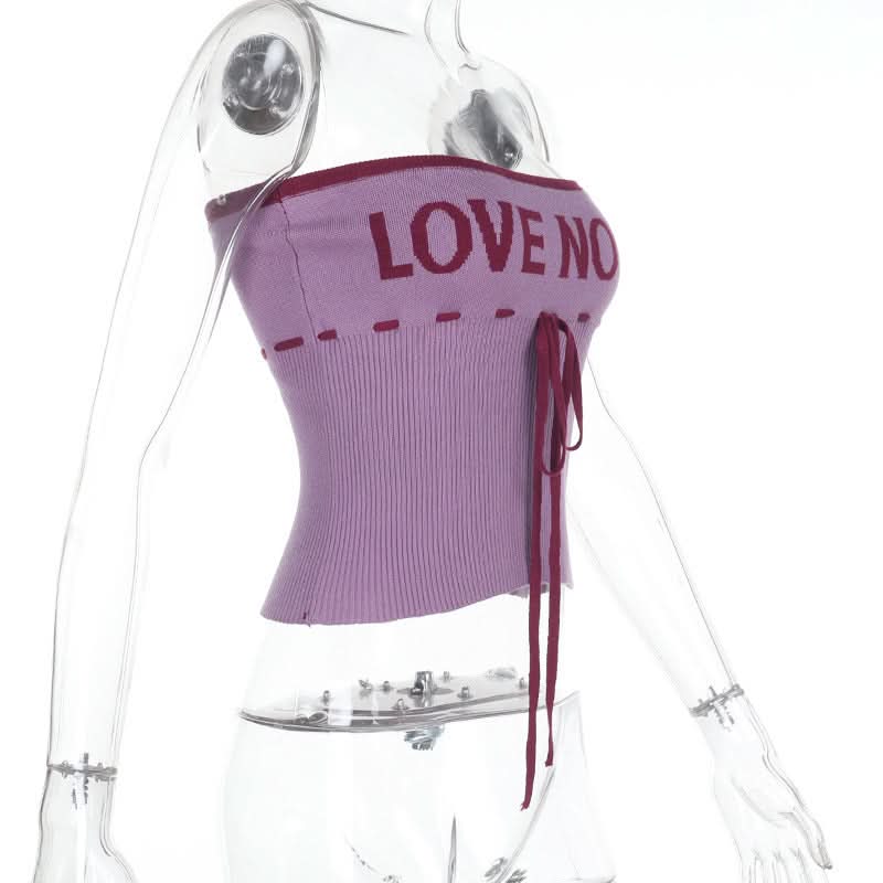 Statement "TRUST ME" Ribbed Tube Top - Y2K Knit Strapless Crop for Fall Fashion