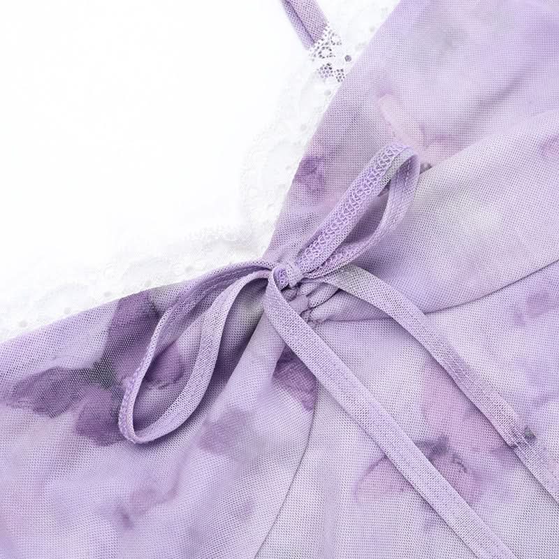 Whimsical Lavender Butterfly Maxi Dress - Ruffle Slit & Lace Trim