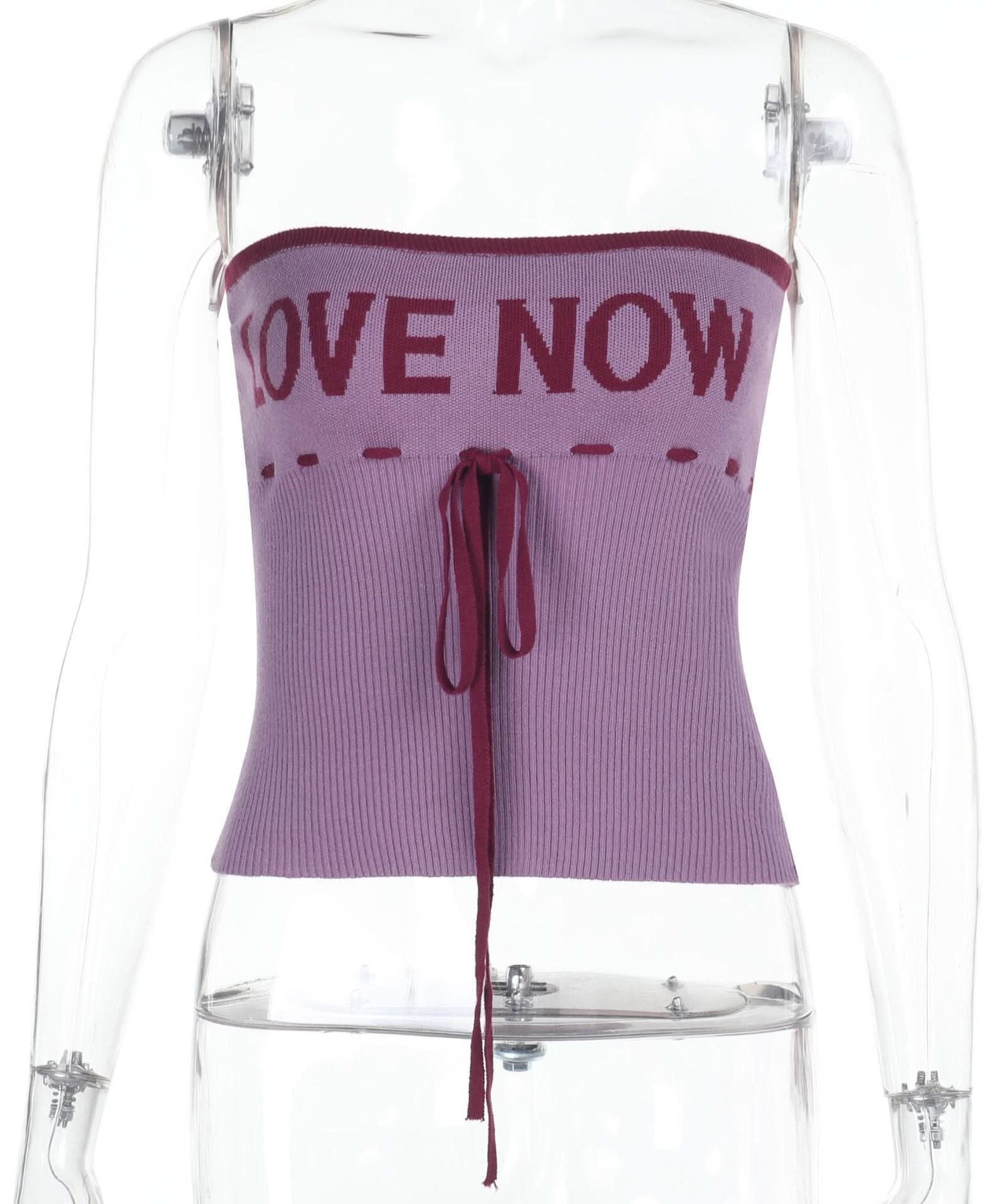 Statement "TRUST ME" Ribbed Tube Top - Y2K Knit Strapless Crop for Fall Fashion