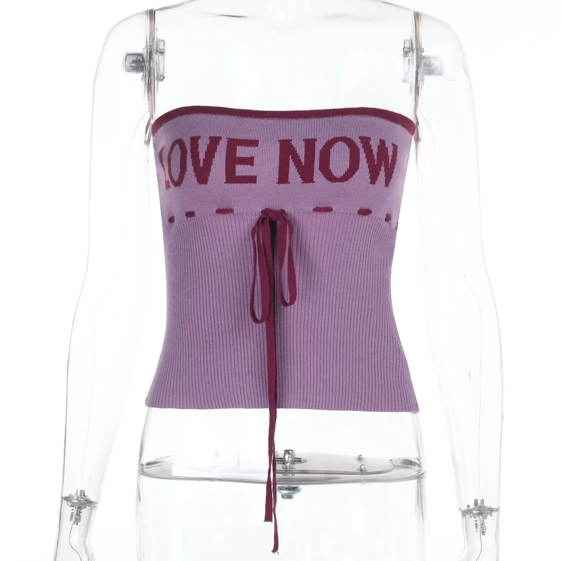 Statement "TRUST ME" Ribbed Tube Top - Y2K Knit Strapless Crop for Fall Fashion