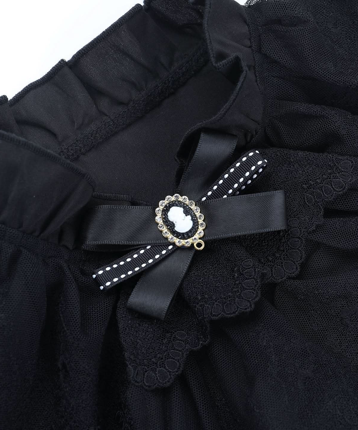 Bewitching Black Gothic Lace Ruffle Blouse | Victorian Cameo Top for Halloween & Fall