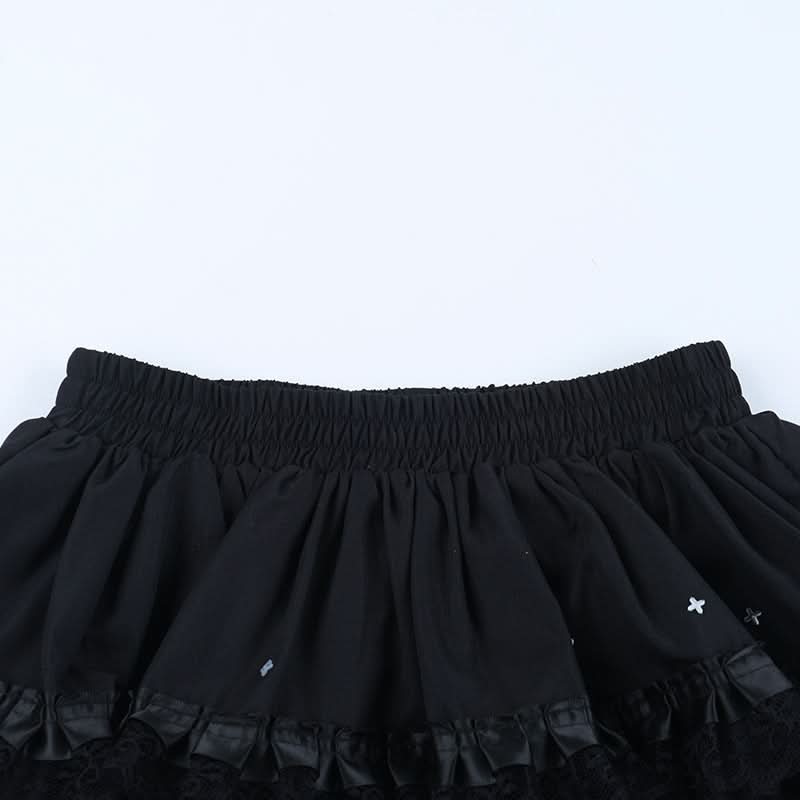 Gothic Ruffled Lace Tiered Mini Skirt - Spooky Chic for Halloween & Fall Alt Fashion
