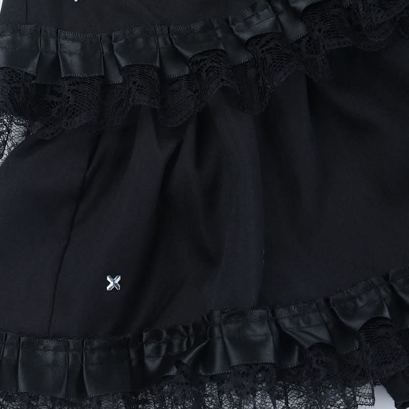 Gothic Ruffled Lace Tiered Mini Skirt - Spooky Chic for Halloween & Fall Alt Fashion