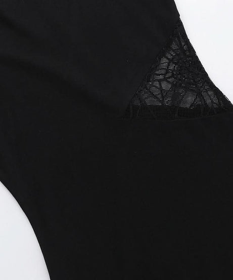 Vampire Chic High-Slit Midi Dress - Gothic Lace Cutout for Spooky Season Style