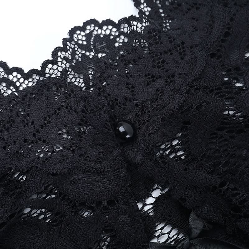 Gothic Romance Black Lace Flared Sleeve Shrug | Victorian Witchy Bolero for Fall & Halloween