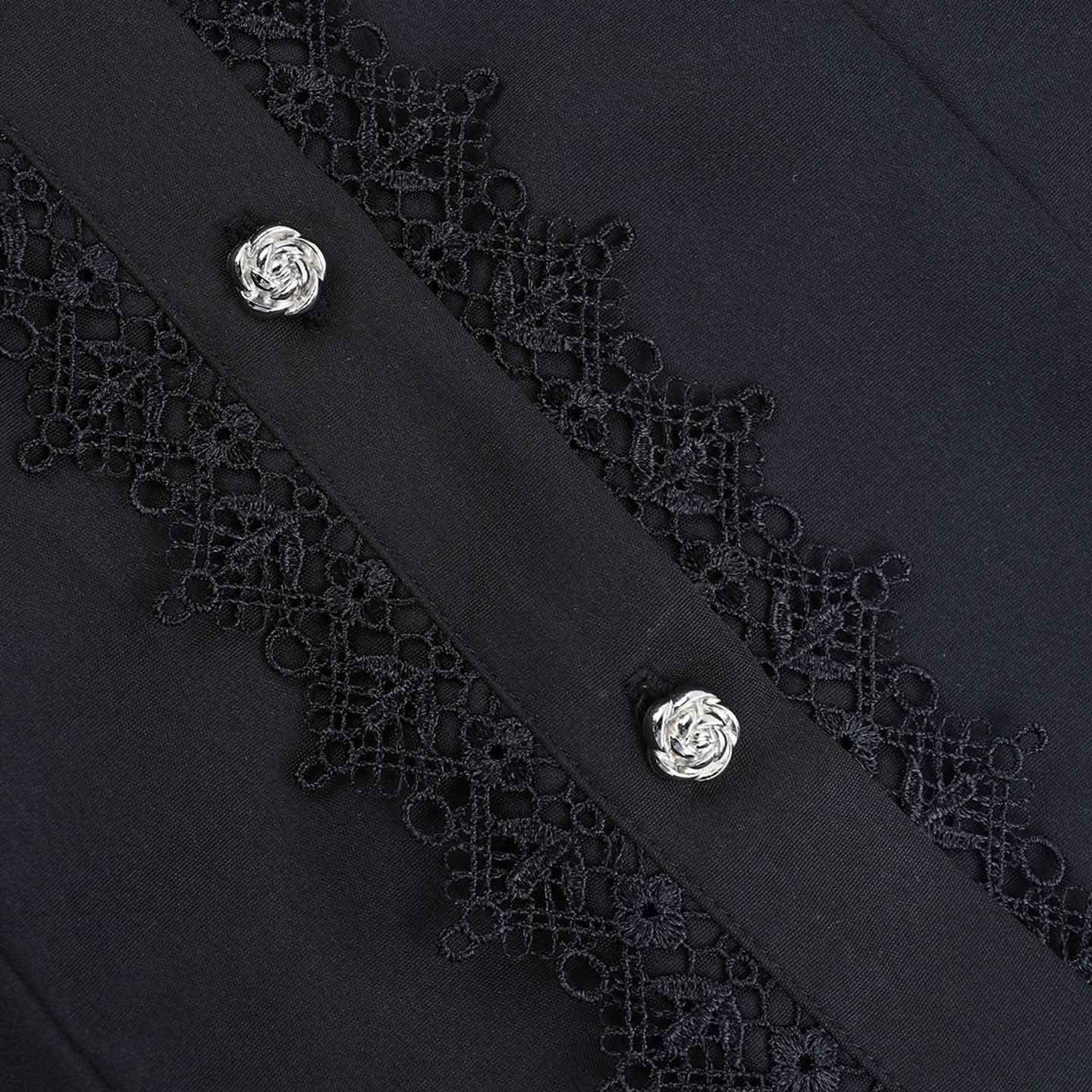 Bewitching Black Gothic Lace Ruffle Blouse | Victorian Cameo Top for Halloween & Fall