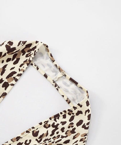 Unleash Your Wild Side: Fierce Leopard Deep V Halter Romper - Fall Party & Halloween Ready