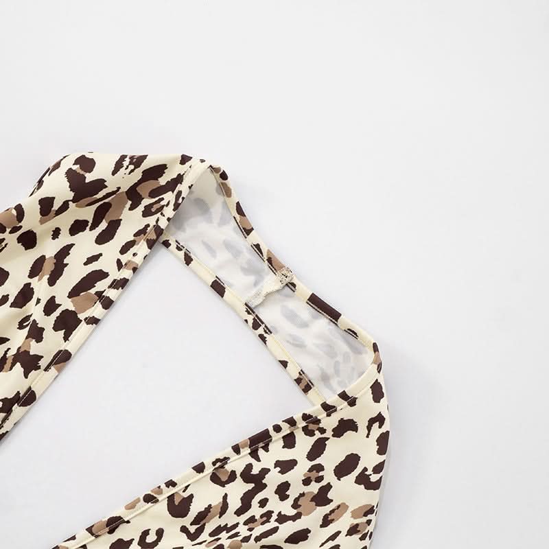 Unleash Your Wild Side: Fierce Leopard Deep V Halter Romper - Fall Party & Halloween Ready