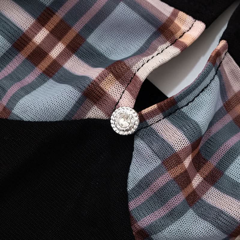 Fall Plaid Mesh Cut-Out Mini Dress - Strapless Y2K Party & Goth-Chic Style