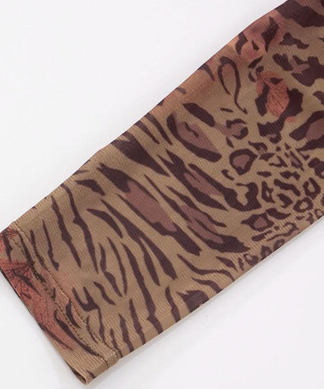 Fierce Fall Nights: Mesh Animal Print Off-Shoulder Crop Top & Leggings Set