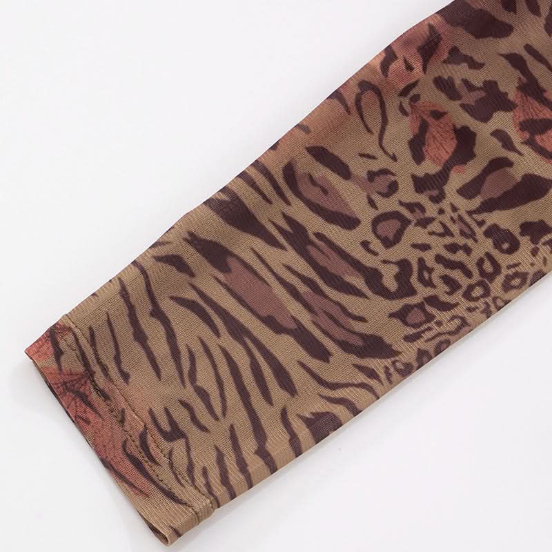 Fierce Fall Nights: Mesh Animal Print Off-Shoulder Crop Top & Leggings Set