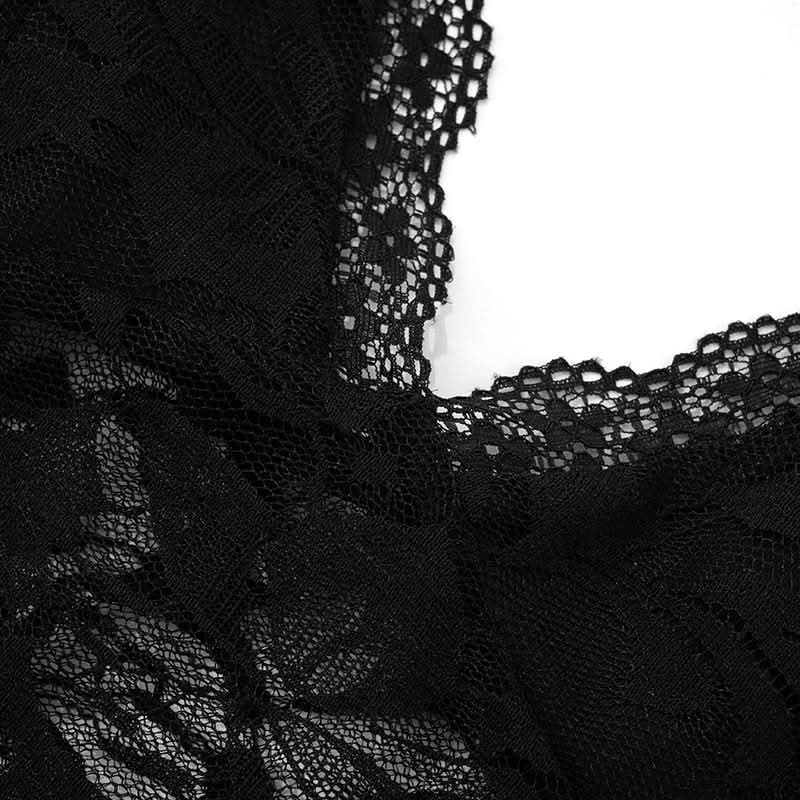 Sultry Black Lace Sheer Jumpsuit - Daring V-Neck Cami for Fall Nights & Halloween