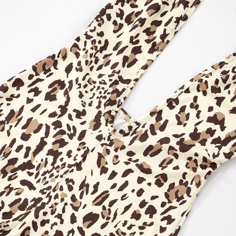 Unleash Your Wild Side: Fierce Leopard Deep V Halter Romper - Fall Party & Halloween Ready