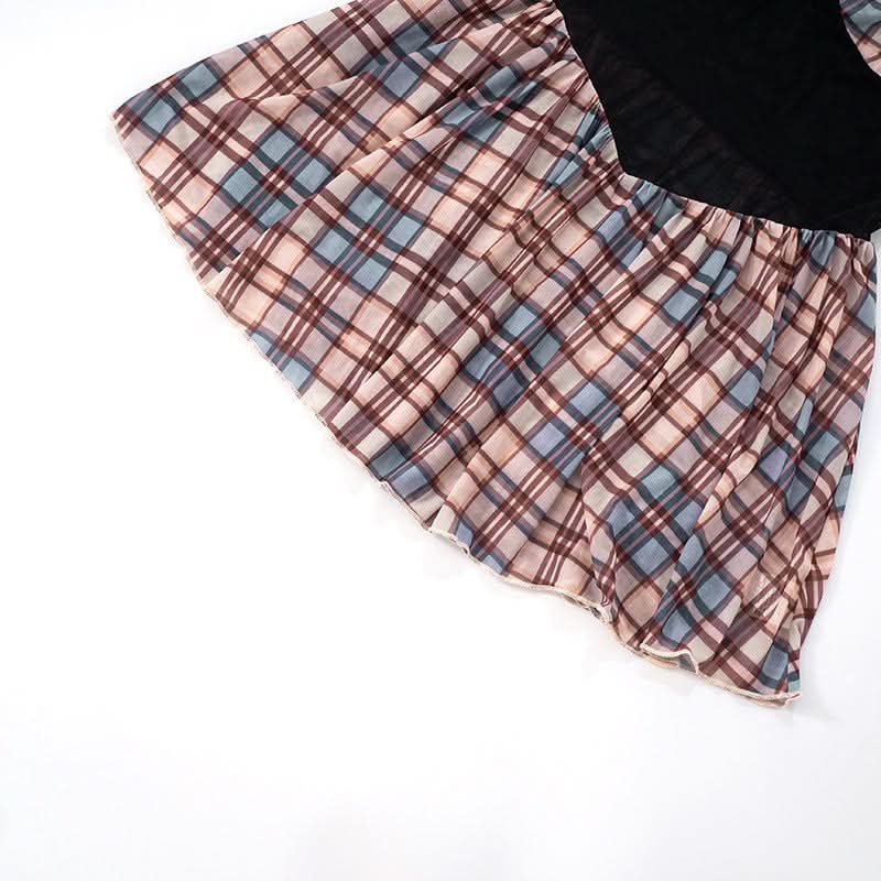 Fall Plaid Mesh Cut-Out Mini Dress - Strapless Y2K Party & Goth-Chic Style