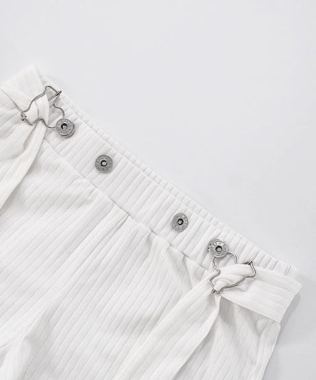 White Ribbed Square Neck Crop Top & Long-Tie Shorts Set - Chic Vacation & Party Ready