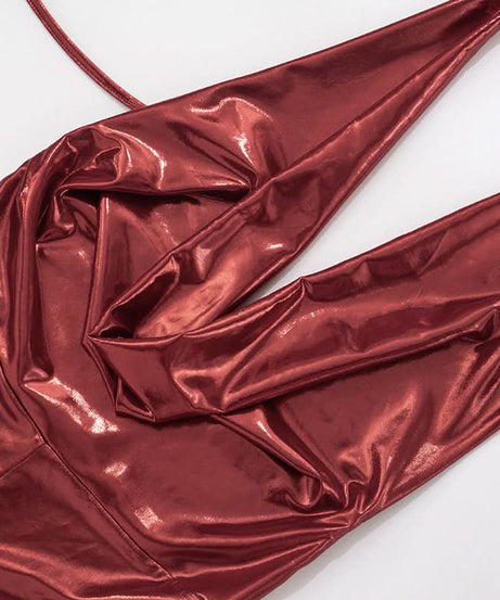 Liquid Metallic Cowl Neck Halter Romper - Daring Plunge for Holiday Parties & NYE