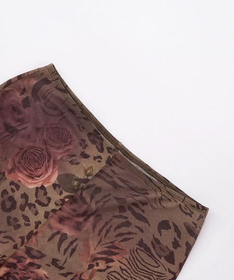 Fierce Fall Nights: Mesh Animal Print Off-Shoulder Crop Top & Leggings Set