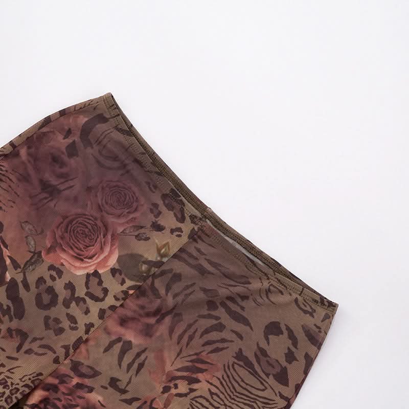 Fierce Fall Nights: Mesh Animal Print Off-Shoulder Crop Top & Leggings Set