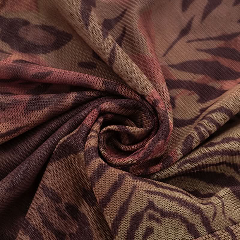 Fierce Fall Nights: Mesh Animal Print Off-Shoulder Crop Top & Leggings Set