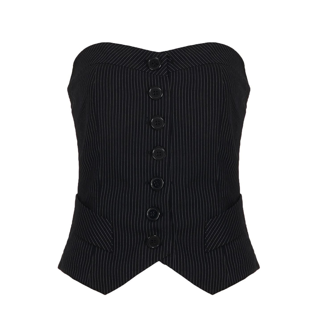 Pinstripe Strapless Corset Vest Top - Chic Fall & Holiday Statement for American Women
