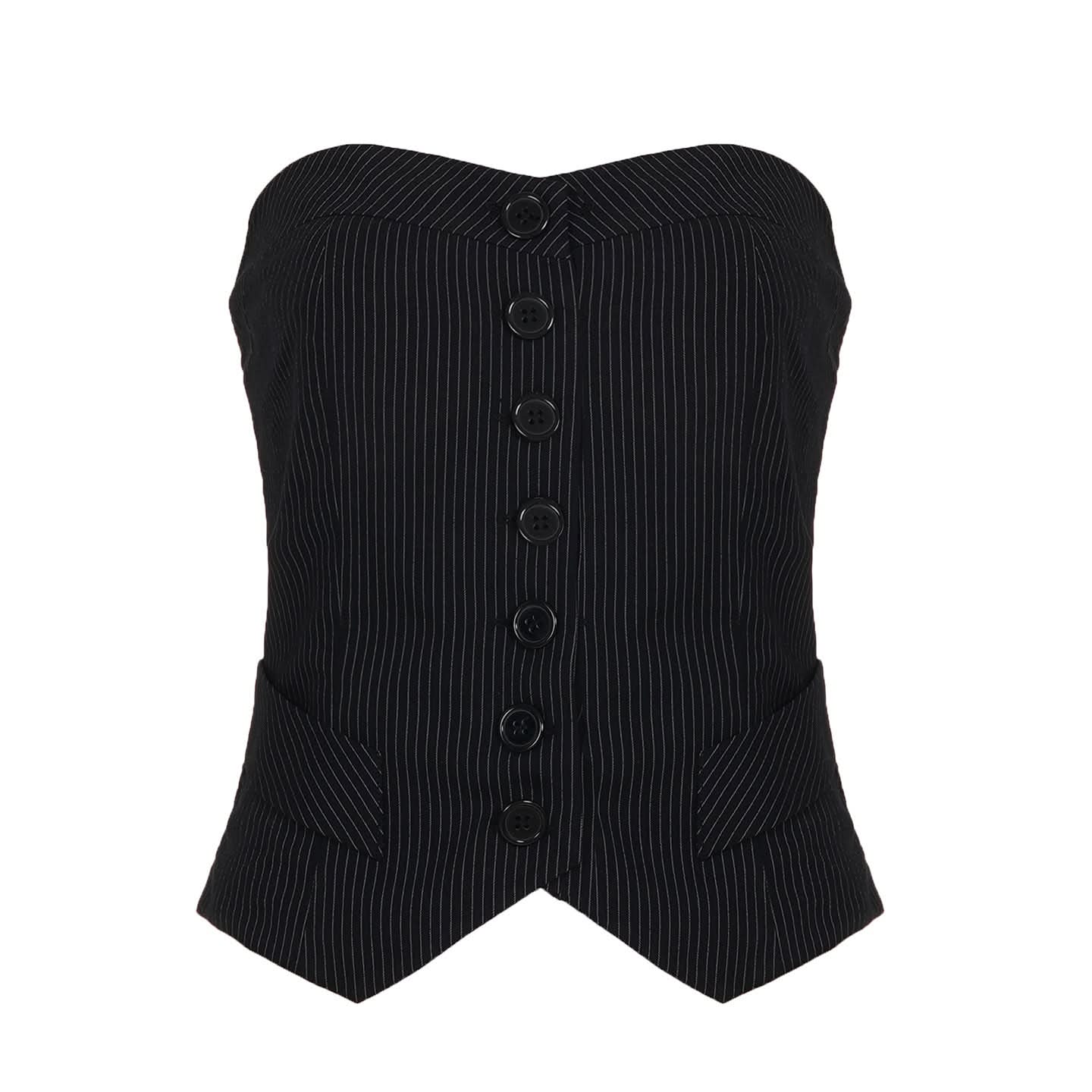 Pinstripe Strapless Corset Vest Top - Chic Fall & Holiday Statement for American Women