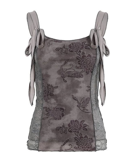 Autumn Bloom: Romantic Dusty Floral Lace Cami Top with Adjustable Tie Straps