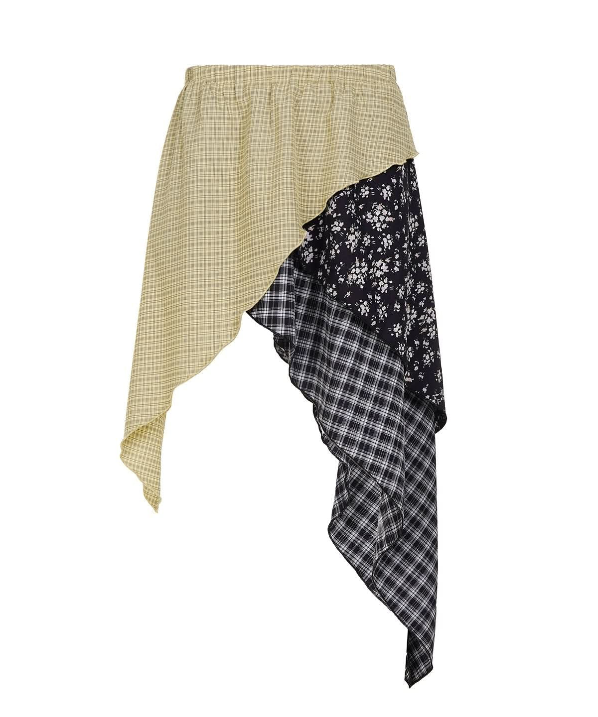 Fall Chic: Asymmetrical Plaid & Floral Patchwork Mini Skirt for Women