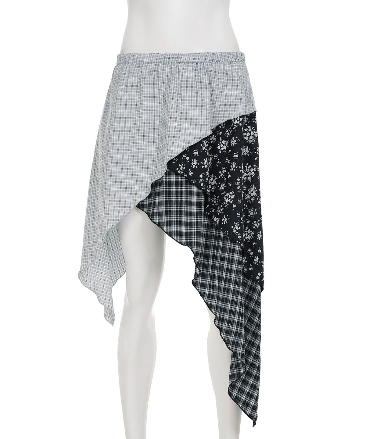Fall Chic: Asymmetrical Plaid & Floral Patchwork Mini Skirt for Women