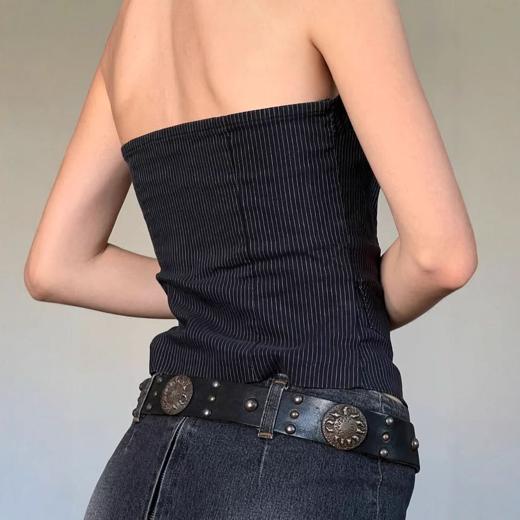 Pinstripe Strapless Corset Vest Top - Chic Fall & Holiday Statement for American Women