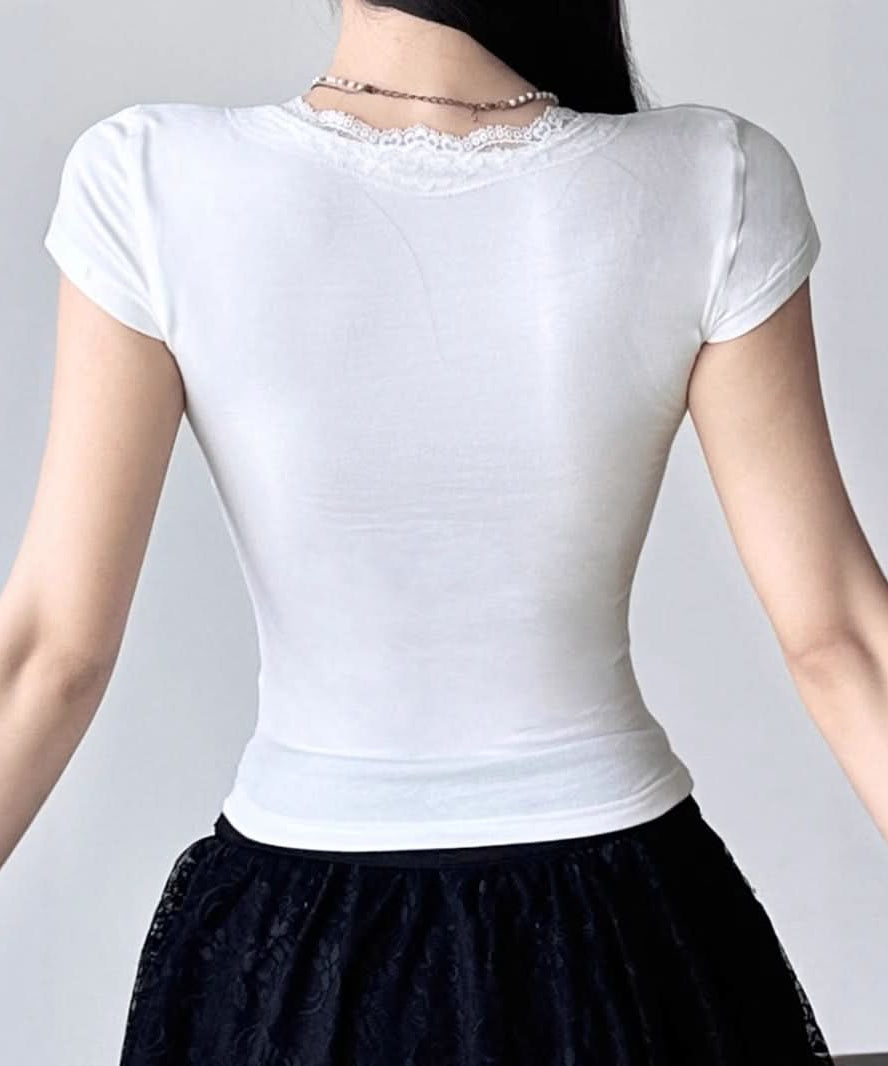 Romantic Lace V-Neck Tie Front Cap Sleeve Top - Chic Fall Layering Essential