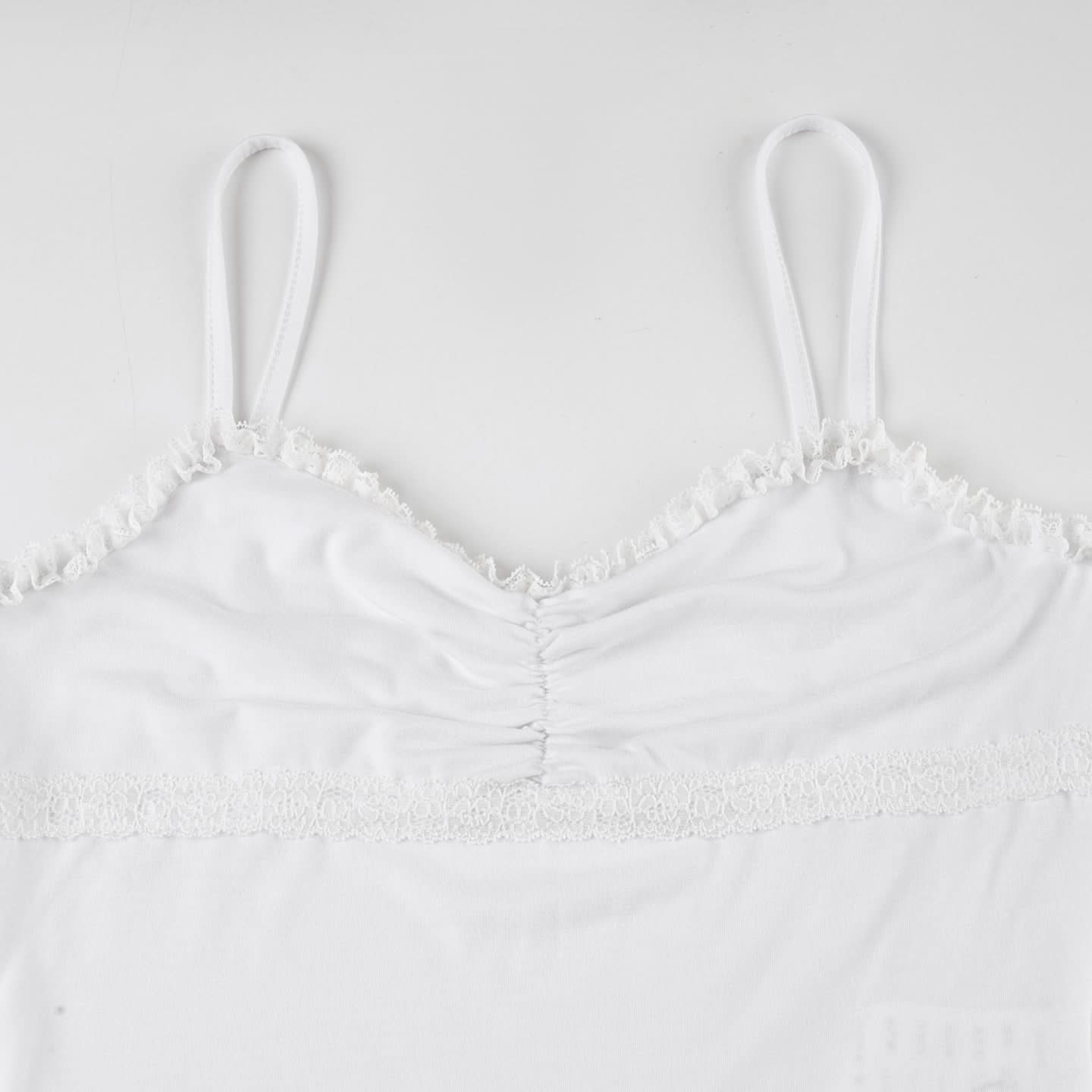 Effortless Chic White Lace Ruffle Cami | Soft Ruched Top for Cozy Fall Layering