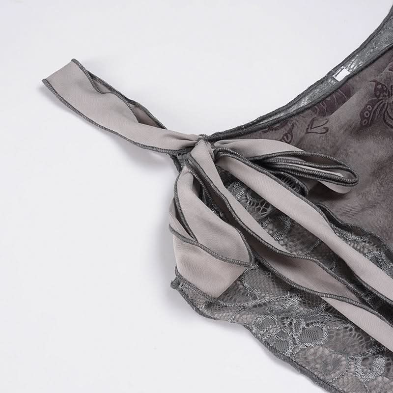 Autumn Bloom: Romantic Dusty Floral Lace Cami Top with Adjustable Tie Straps