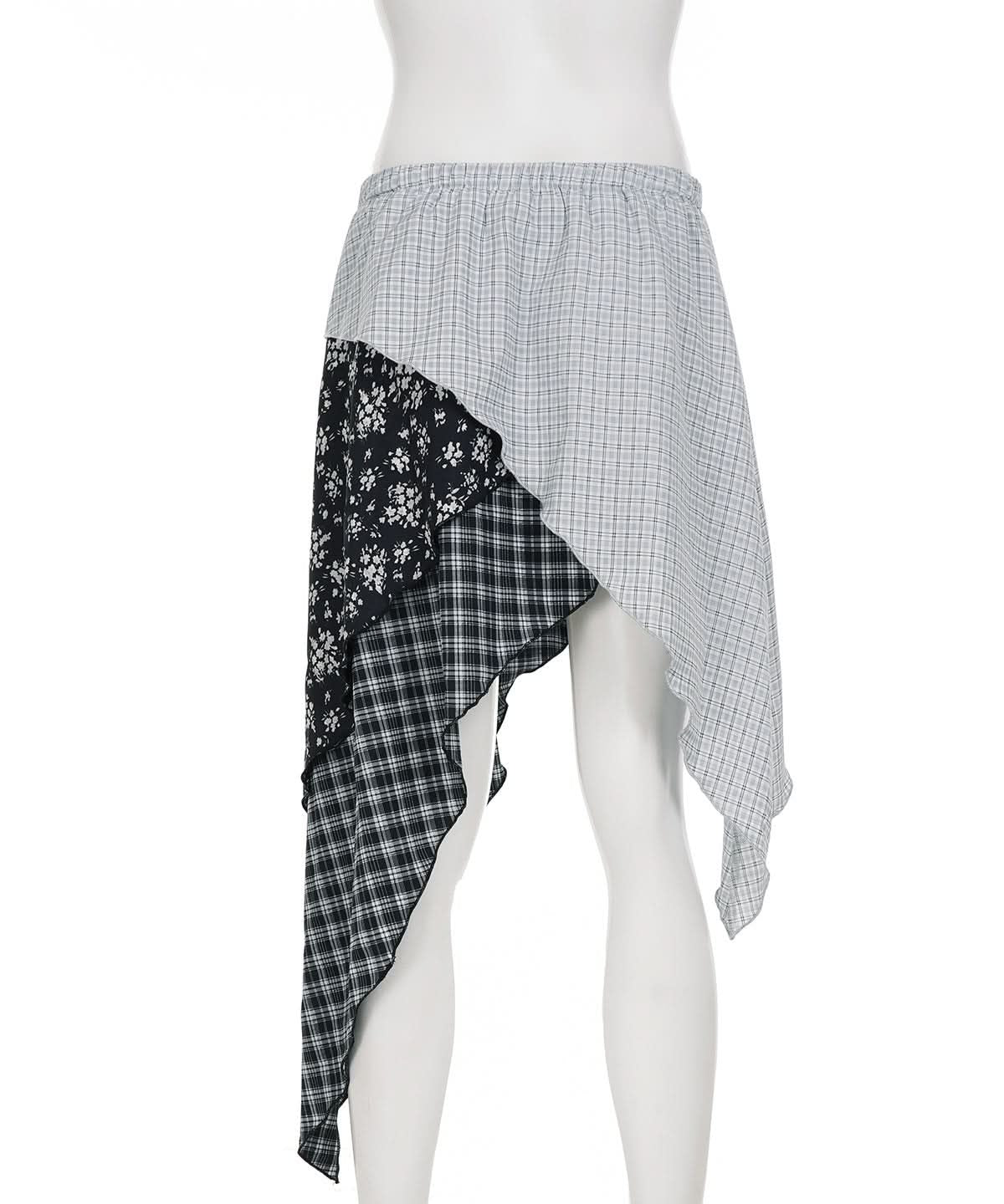 Fall Chic: Asymmetrical Plaid & Floral Patchwork Mini Skirt for Women