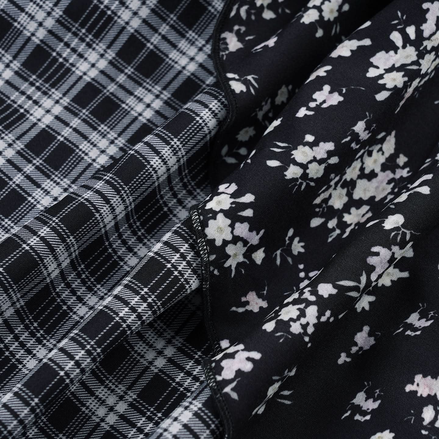 Fall Chic: Asymmetrical Plaid & Floral Patchwork Mini Skirt for Women