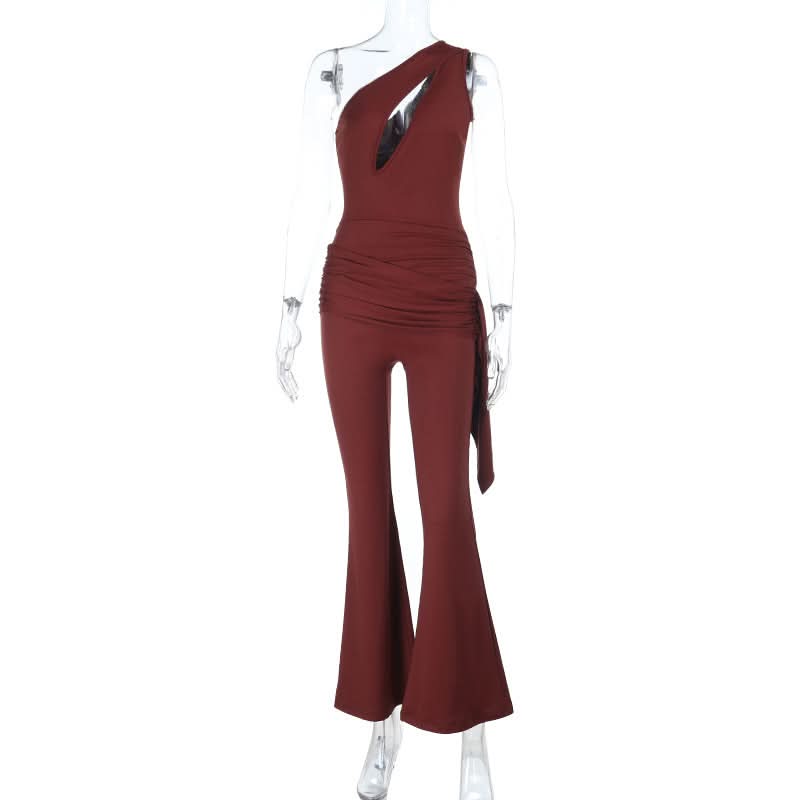 Stunning Fall Statement: Burgundy One-Shoulder Flared Jumpsuit