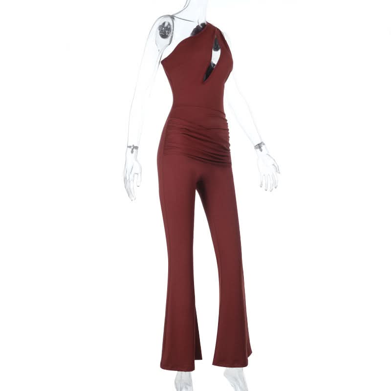 Stunning Fall Statement: Burgundy One-Shoulder Flared Jumpsuit