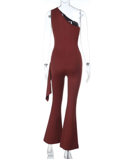 Stunning Fall Statement: Burgundy One-Shoulder Flared Jumpsuit
