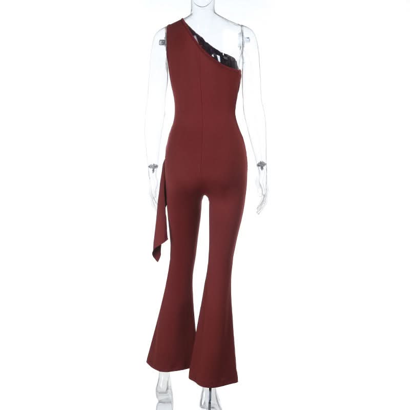 Stunning Fall Statement: Burgundy One-Shoulder Flared Jumpsuit