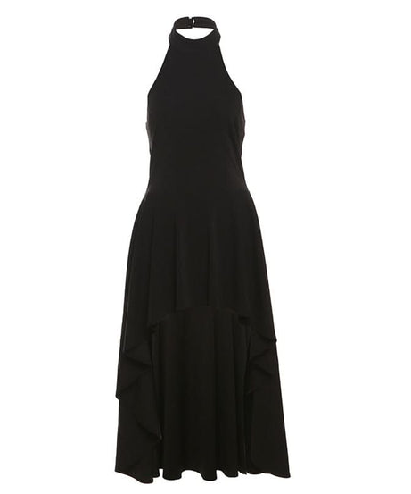 Elegant Black Halter High-Low Maxi Dress - Chic for Fall & Holiday Soirees