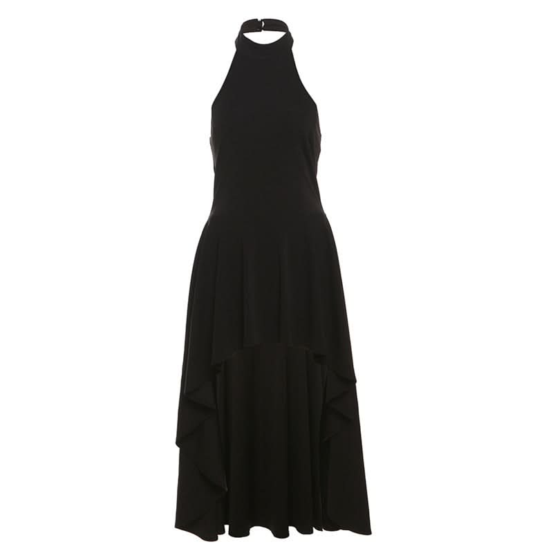 Elegant Black Halter High-Low Maxi Dress - Chic for Fall & Holiday Soirees