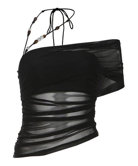 Black Beaded Halter Mesh Top: Your Iconic Fall & Holiday Party Statement Piece