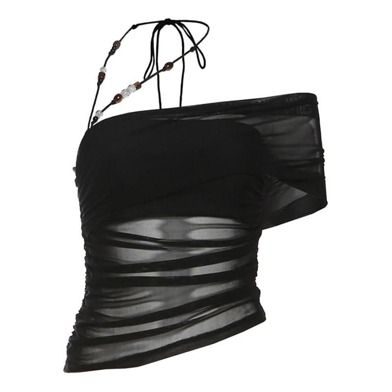 Black Beaded Halter Mesh Top: Your Iconic Fall & Holiday Party Statement Piece