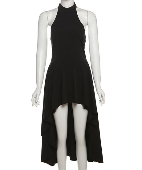 Elegant Black Halter High-Low Maxi Dress - Chic for Fall & Holiday Soirees