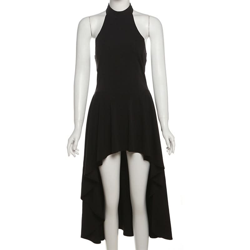 Elegant Black Halter High-Low Maxi Dress - Chic for Fall & Holiday Soirees