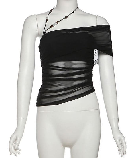 Black Beaded Halter Mesh Top: Your Iconic Fall & Holiday Party Statement Piece