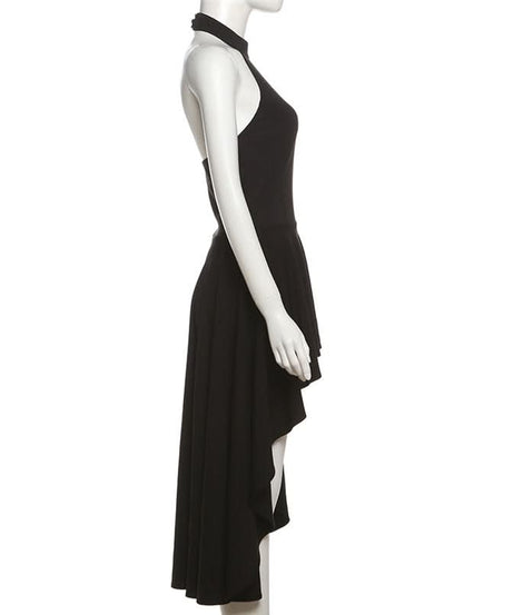 Elegant Black Halter High-Low Maxi Dress - Chic for Fall & Holiday Soirees