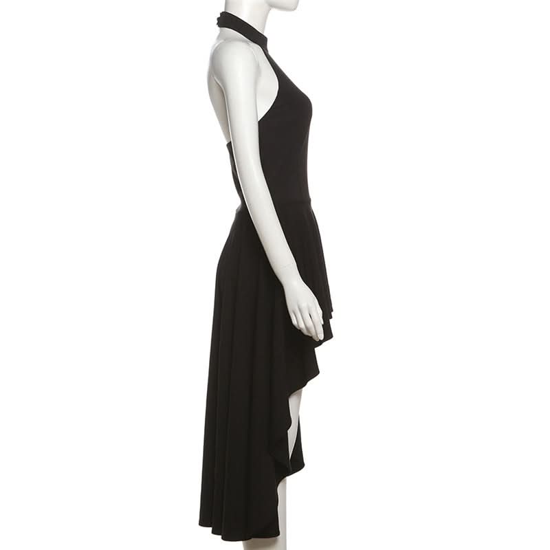 Elegant Black Halter High-Low Maxi Dress - Chic for Fall & Holiday Soirees